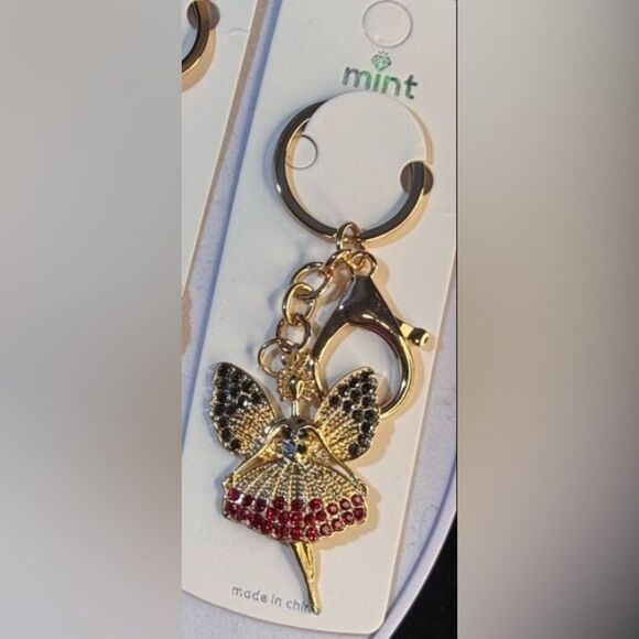 MINT  Crystal Ballerina Keychain Charm - Red & Gold Accent - Picture 1 of 8